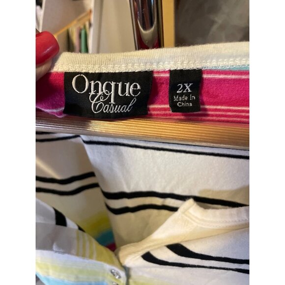 Onque Casuals Multicolor Striped V Neck Pullover Casual Top Sz 2X - Picture 4 of 9